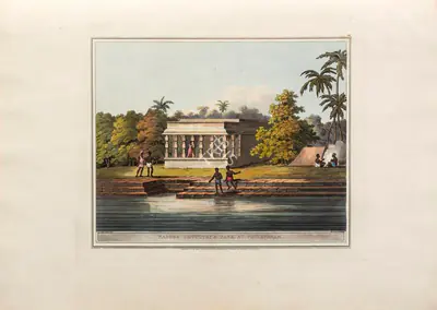 Harraden (Printmaker), Nabobs Choultry & Tank, at Conjeveram, 1804, Aquatint