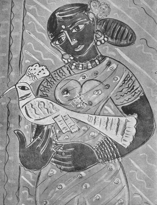 Badri Narayan (Artist), Girl with Toy Bird, 1956, Painting