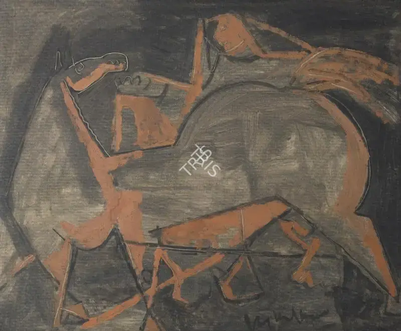 K.S. Kulkarni (Artist), Horses, 1955, Painting
