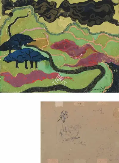 V.S. Gaitonde (Artist), Untitled (Landscape); Untitled (verso), 1949, Painting