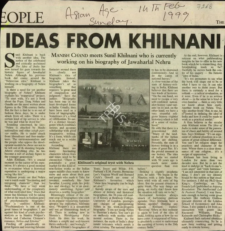 Manish Chand (Reporter), Ideas from Khilnani, 1999, Newspaper Clipping