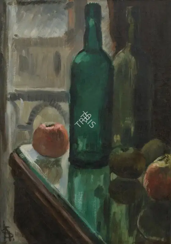 Sher-Gil, Amrita (Artist). Still Life with Green Bottles and Apples, 1932 | Painting, Sa.Mum/02.04.25, 2025 · Saffronart