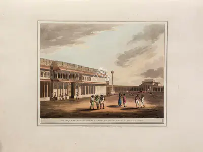 I.C. Stadler (Printmaker), The Square and entrance into Tippoo's Palace, Bangalore, 1804, Aquatint