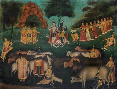 Dutch Bengal School (Artist), Krishna & Balaram with Cowherds, 1890, Painting