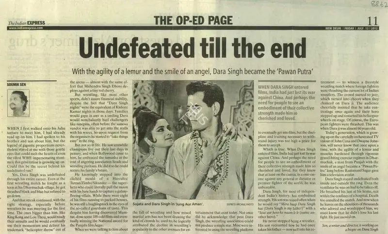 Soumik Sen (Writer), Undefeated Till The End, 2012, Newspaper Clipping