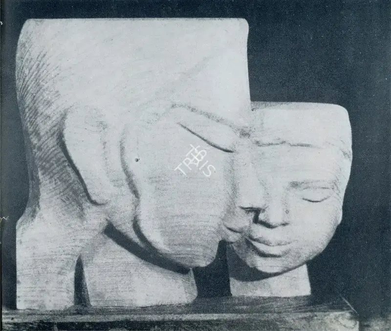 Dhanraj Bhagat (Artist), Mother and Child from Deodar, Sculpture