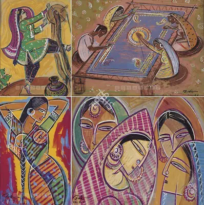 K.C. Aryan (Artist), Village Women, 1954, Painting