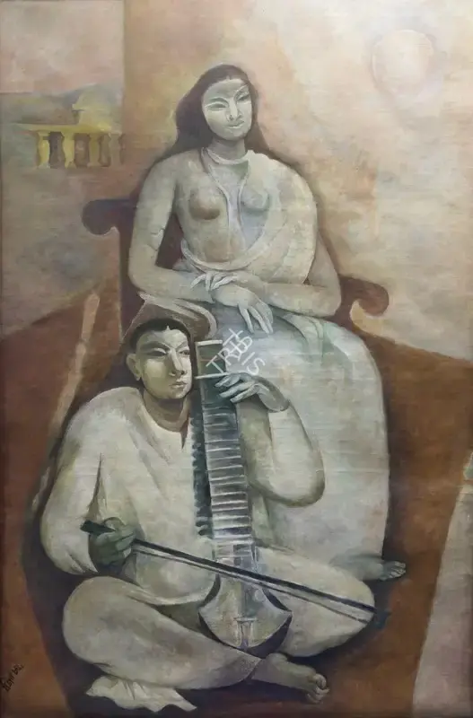 Bijon Choudhury (Artist), Untitled (Couple with Sarangi), Painting