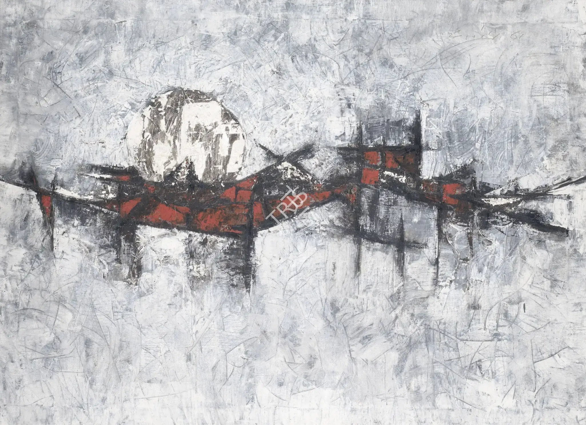 G.R. Santosh (Artist), Moon On The Bridge, 1961, Painting