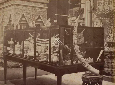 Shew Shankar Narayan (Photographer), Carved Tusk and Repousse Silver Work - Burmese Court, 1883, Antiquarian Photograph