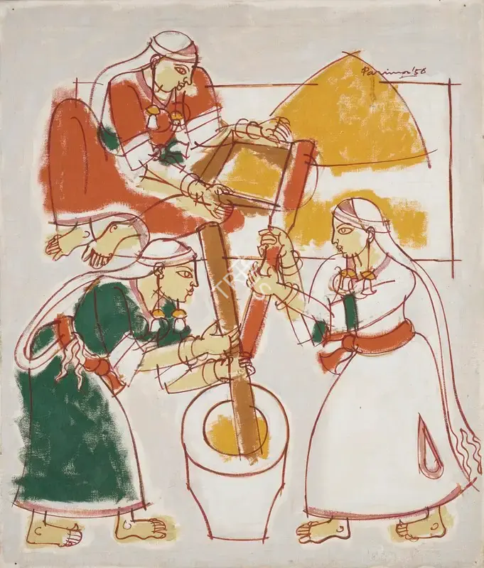 Ratan Parimoo (Artist), Kashmiri Women, 1956, Painting