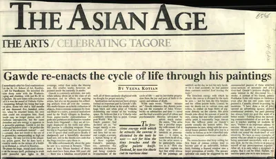 Veena Kotian (Reporter), Gawde re-enacts the cycle of life through his Paintings, Newspaper Clipping