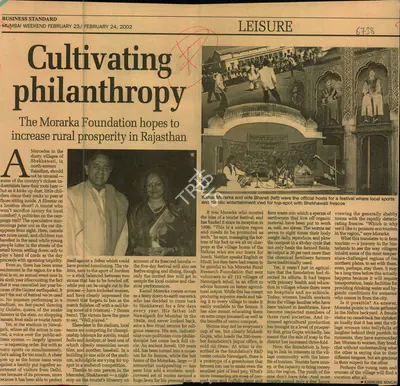 Kishore Singh (Reporter), Cultivating Philanthropy, 2002, Newspaper Clipping