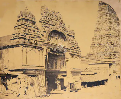 Capt. Linnaeus Tripe (Photographer), Entrance to the Temple of Minakshi in the great Pagoda, Madura, 1858, Antiquarian Photograph
