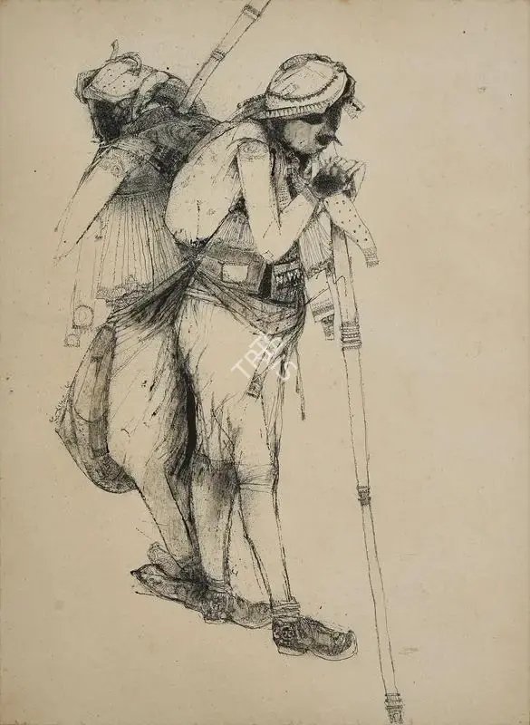 Vrindavan Solanki (Artist), Two Herdsmen, Drawing