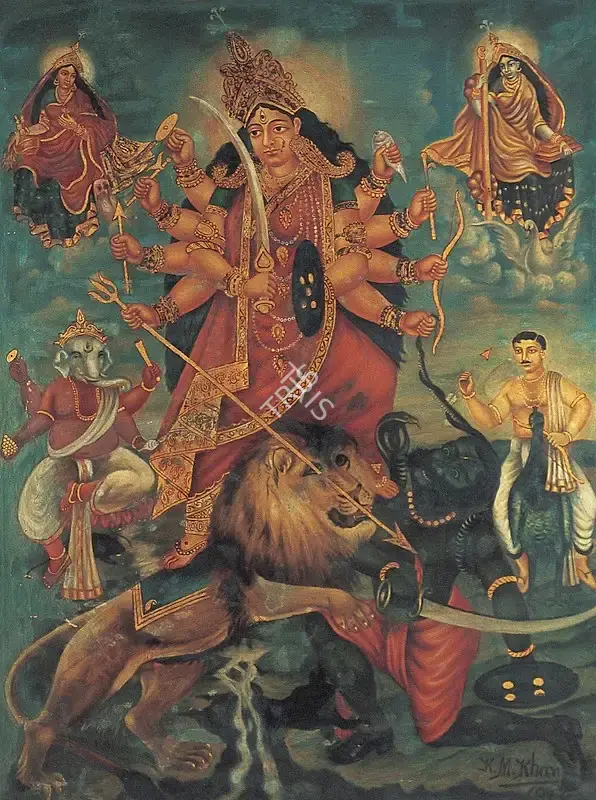 K.M. Khan (Artist), Mahisasura, 1912, Painting