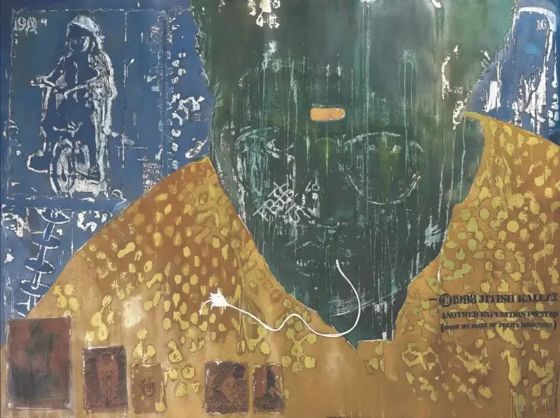 Kallat, Jitish (Artist). Another Expedition Picture (From My Diary of Polite Departures), 1998 | Painting, AG.Mum/09.04.24, 2024 · Asta Guru