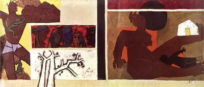 M.F. Husain (Artist), Indian Village, 1955, Painting