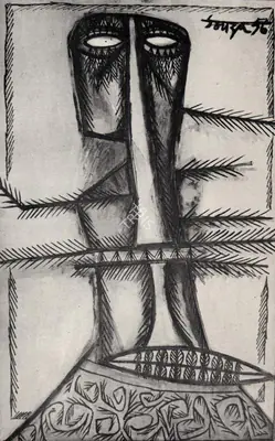 F.N. Souza (Artist), Elongated Head, 1956, Painting