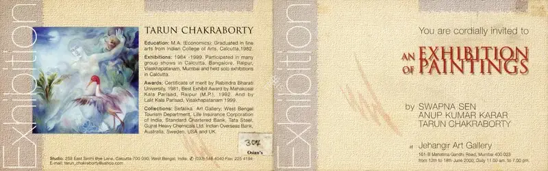 An Exhibition of Paintngs by Swapna Sen, Anup Kumar Karar and Tarun Chakraborty, 2000, Group Exhibition Invitation
