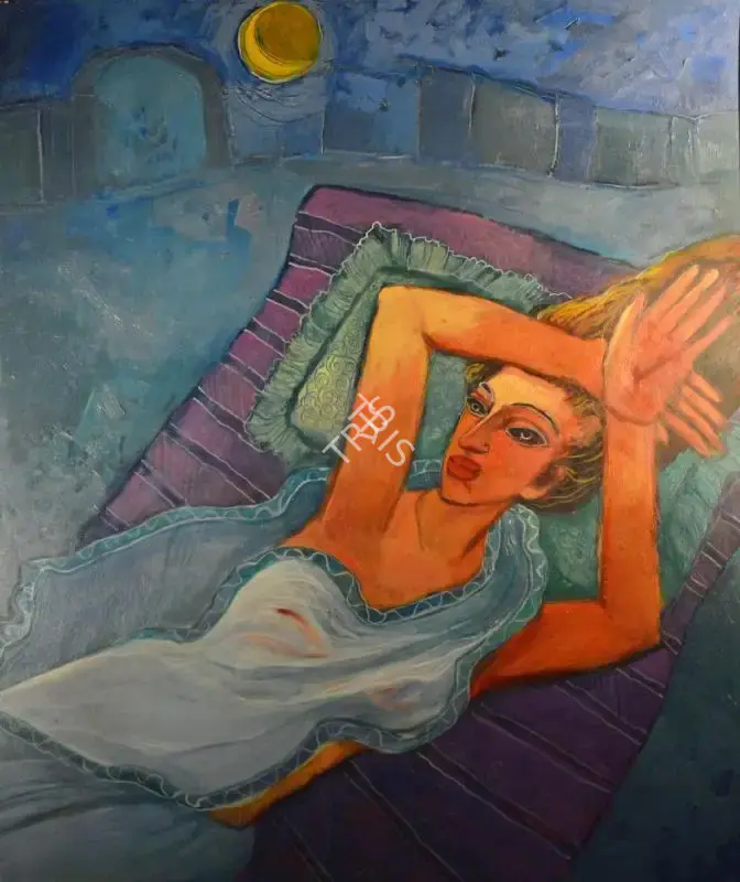 Dipali Bhattacharya (Artist), Study of a woman sleeping beneath the moon, 1990, Painting