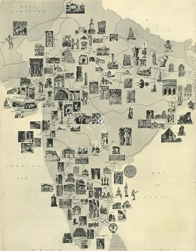 Unknown (Cartographer), Heritage Monuments and Sites in India, 1951, Map