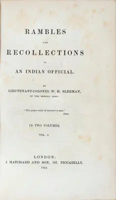 William Henry Sleeman (Author), Rambles and Recollections of an Indian Official, 1844, Authored Antiquarian Book