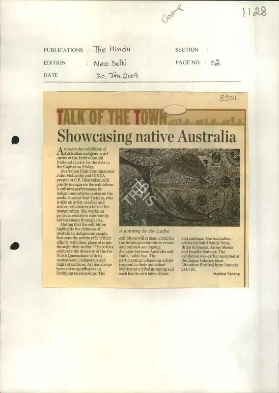 Madhur Tankha (Reporter), Showcasing Native Australia, 2009, Newspaper Clipping