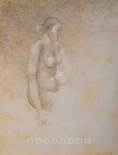 Jamil Naqsh (Artist), Seated Female Nude, 1986, Drawing