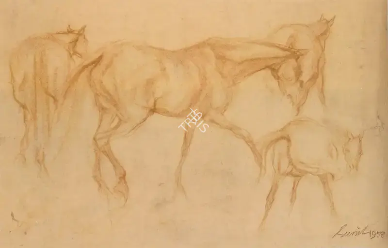 Sunil Das (Artist), Friends 2, 1958, Drawing