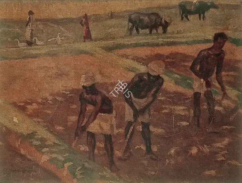 Satish Sinha (Artist), Farmers in the Field, 1941, Painting