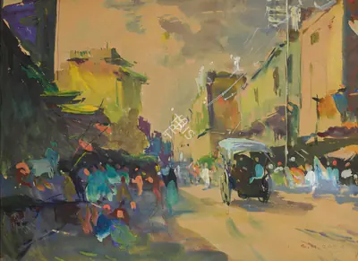 S.H. Raza (Artist), Untitled (Bombay Street Scene), 1945, Painting