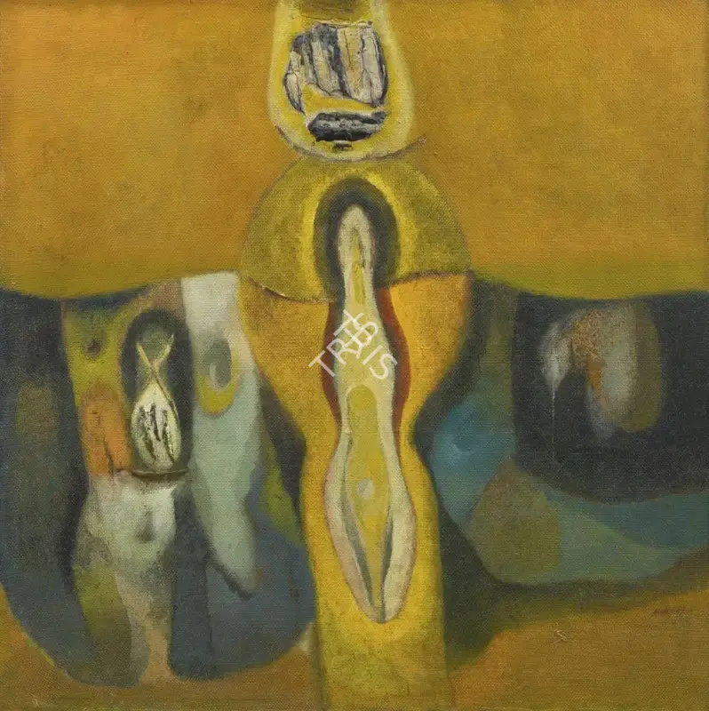 Dasgupta, Bimal (Artist). Amulet, 1970 | Painting, Sa.Del/27.09.25, 2025 · Saffronart