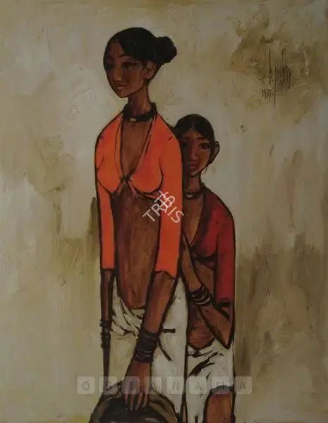 B. Prabha (Artist), Untitled (Two Standing Girls), 1965, Painting