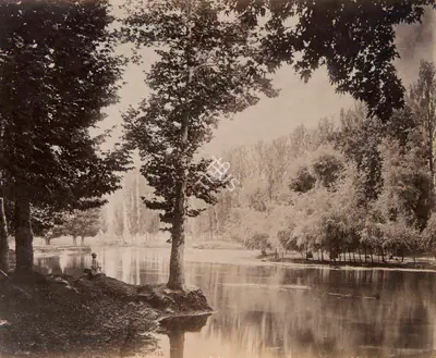 Samuel Bourne (Photographer), A view on the Dal Canal, Kashmir, 1865, Antiquarian Photograph