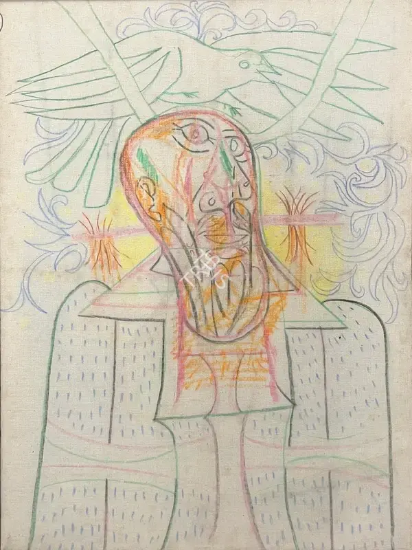 F.N. Souza (Artist), Untitled (Head), 1963, Drawing