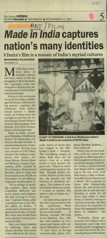 Mohammed Wajihuddin (Reporter), Made in India Captures Nation's Many Identities, 2002, Newspaper Clipping