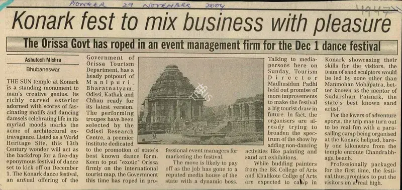 Ashutosh Mishra (Reporter), Konark Fest to Mix Business with Pleasure, 2004, Newspaper Clipping
