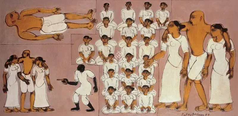 Ratan Parimoo (Artist), Gandhi at his Last Prayer Meeting Before Being Shot, 1957, Painting