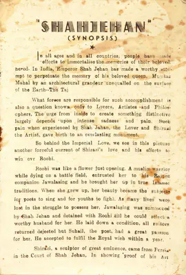 A.R. Kardar (Producer), Shahjehan, 1946, Song-Synopsis Booklet