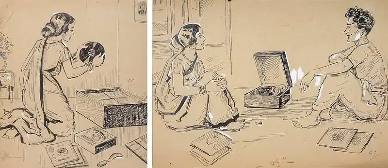 Gaganendranath Tagore (Artist), Gramophone Series, 1916, Drawing