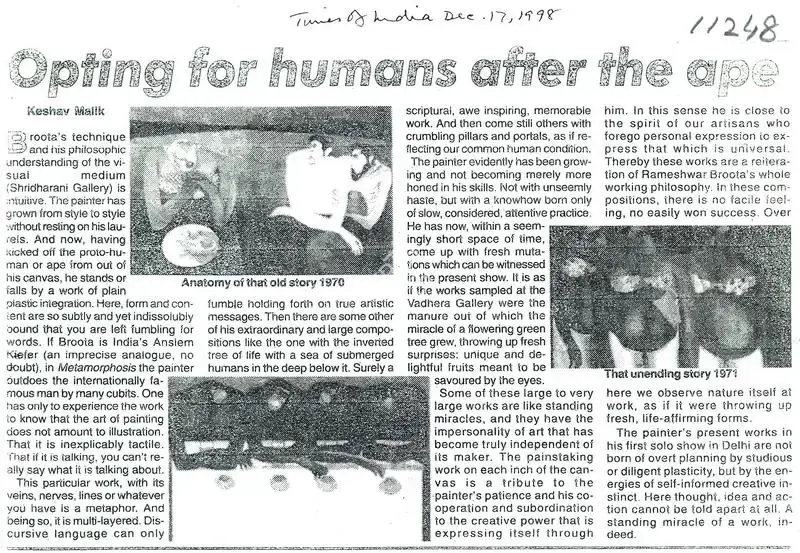Keshav Malik (Writer), Opting For Humans Ofter the Ape, 1998, Newspaper clipping