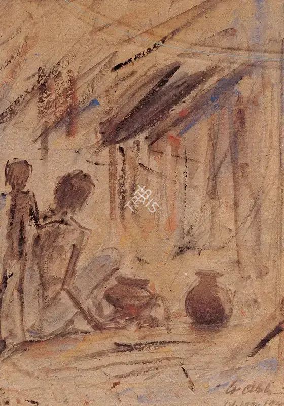 Gobardhan Ash (Artist), Food, Where Is Food? (Bengal Famine Series), 1942, Painting