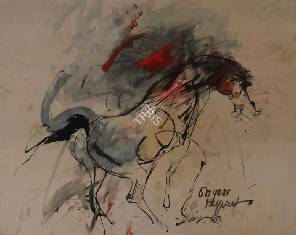Sunil Das (Artist), Horse Beneath Stormy Skies, Painting