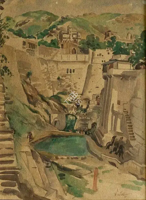 Sailoz Mookherjea (Artist), Study of Rajasthan, 1954, Painting