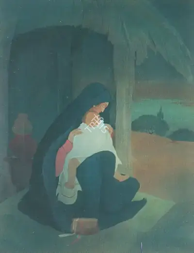 M.A.R. Chughtai (Artist), Mother and Child, Painting