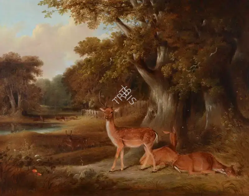 William Daniell (Artist), Deer in a Wooden Landscape, Painting