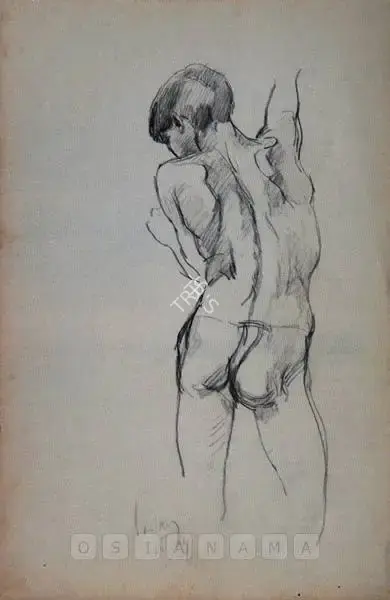 K.C.S. Paniker (Artist), Nude Boy, 1954, Drawing