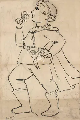 M.F. Husain (Artist), Prince Charming, 1944, Drawing