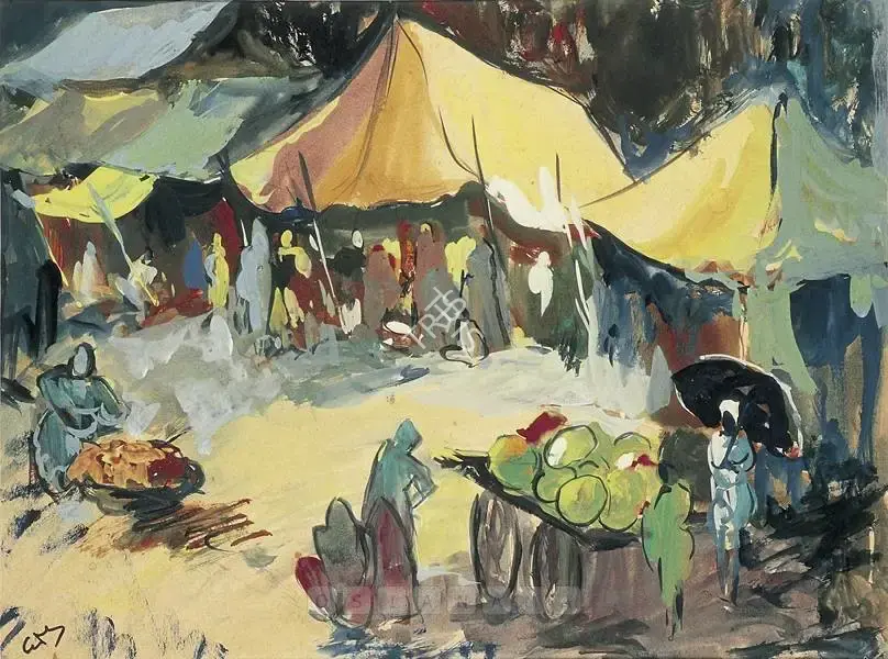 Gade, H.A. (Artist). Village Scene, late 1940s | Painting, Os.Mum/05.12.02, 1949